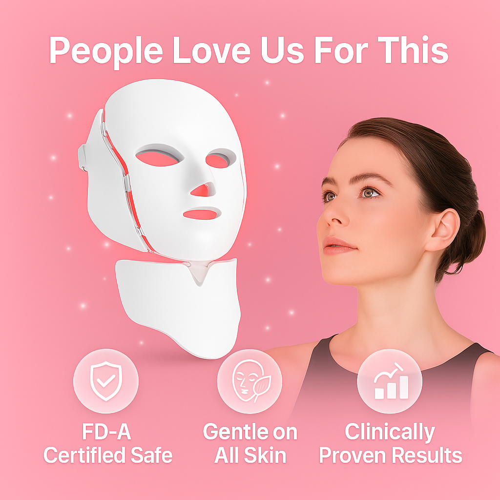 Customer testimonial for LED face mask – gentle on all skin types