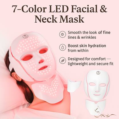 LED facial and neck mask in use – pink glow effect