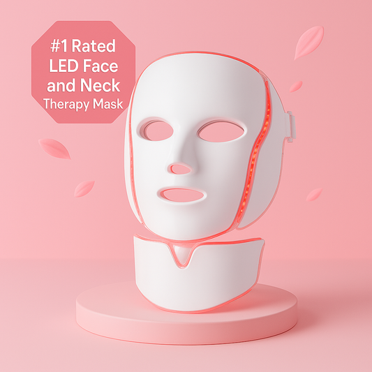 LED facial and neck mask in use – pink glow effect