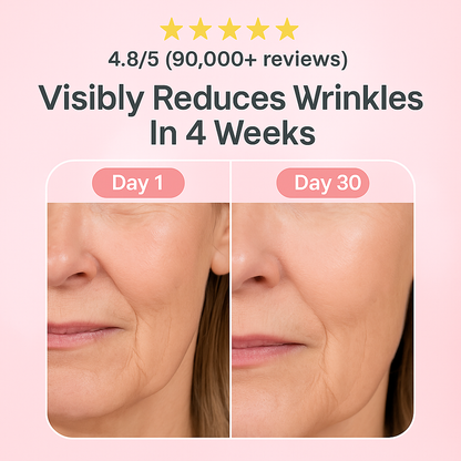 Before and after results using LED facial mask – visible wrinkle reduction